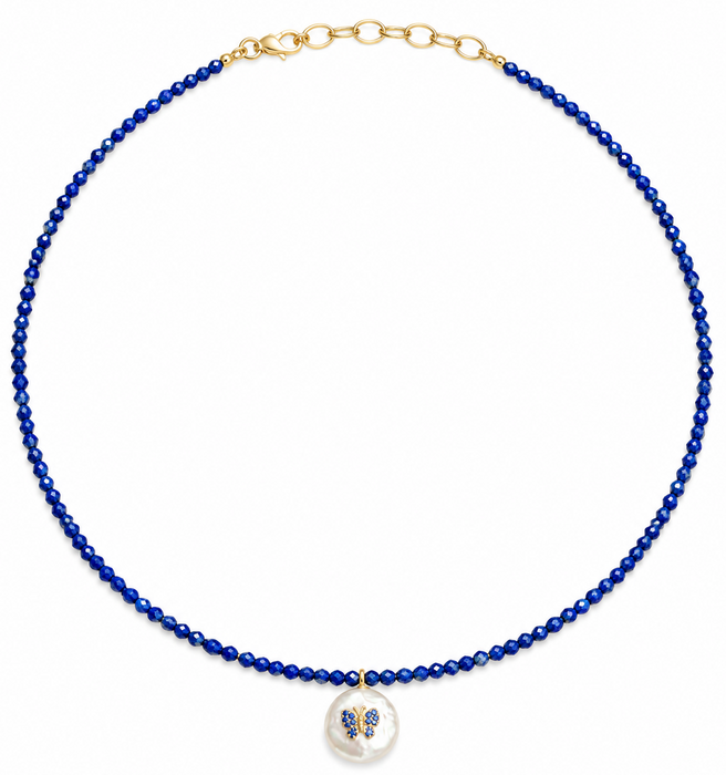 Lapis & Pearl Butterfly Necklace