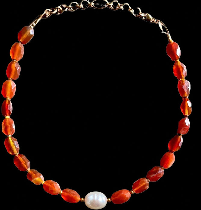 Carnelian & Pearl Choker Necklace