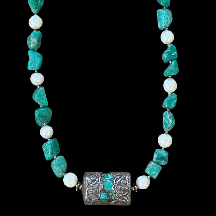 Amazonite & Pearl Pendant Necklace