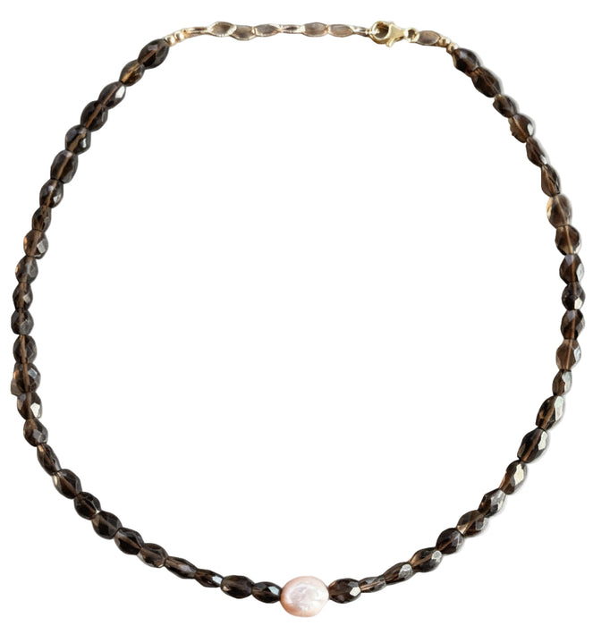 Smoky Quartz Choker w/ Pink Pearl