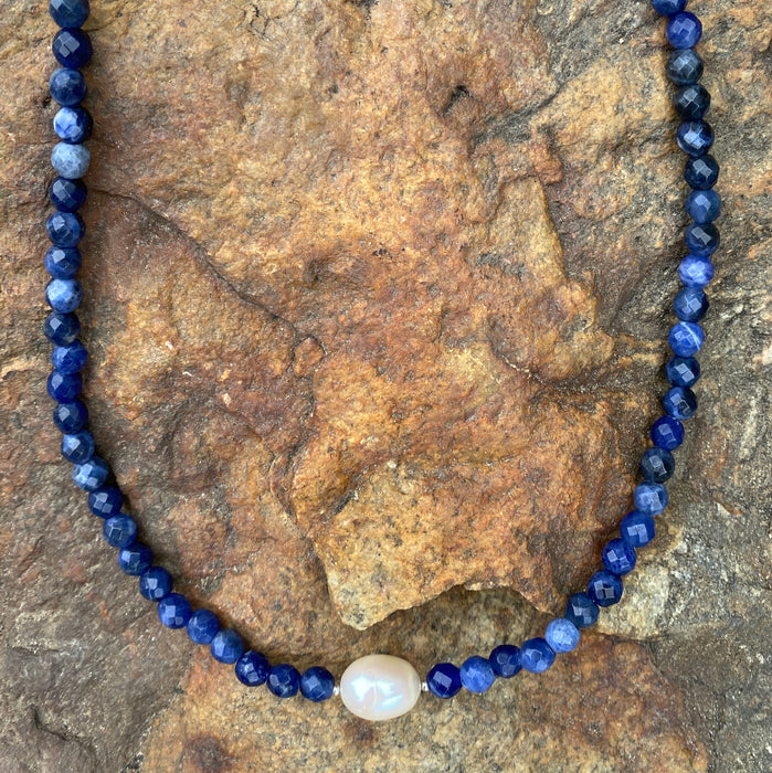 Sodalite Beaded Choker w/ Jumbo Pearl