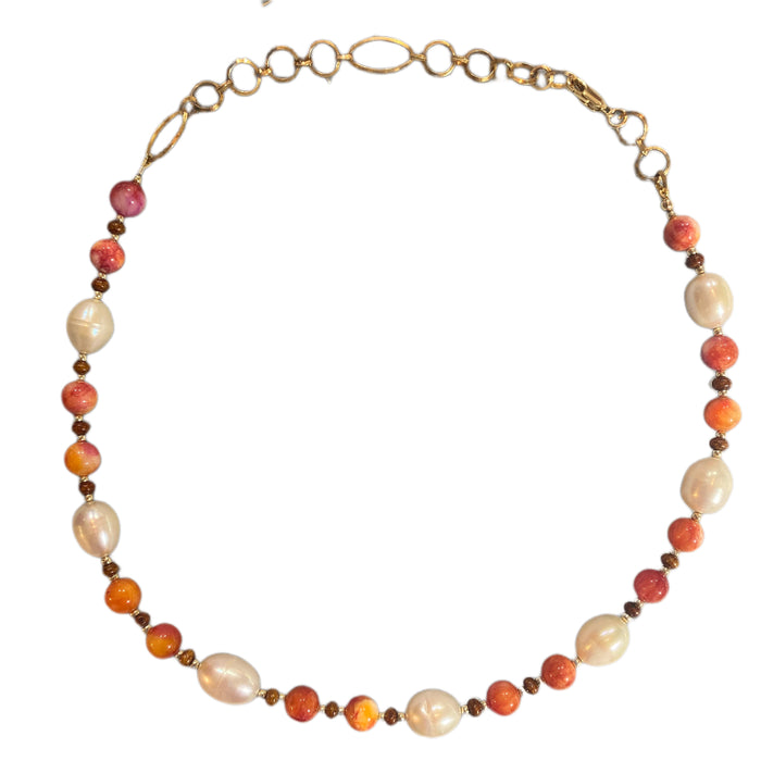 Fire Agate Pearl Choker Necklace