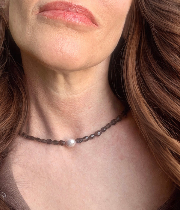 Smoky Quartz Choker w/ Pink Pearl