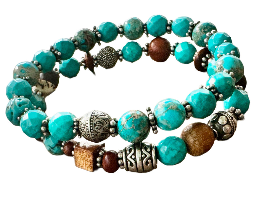 Turquoise & Silver Bead Bracelet