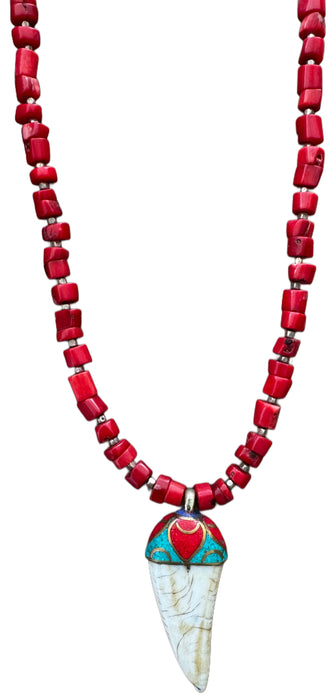 Coral & Horn Pendant Necklace