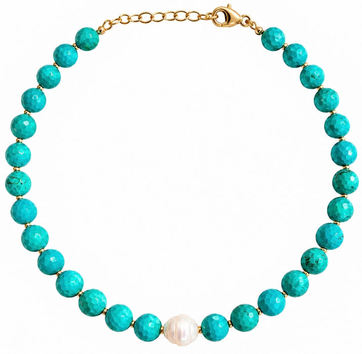 Jumbo Turquoise Beads & Pearl Choker Necklace