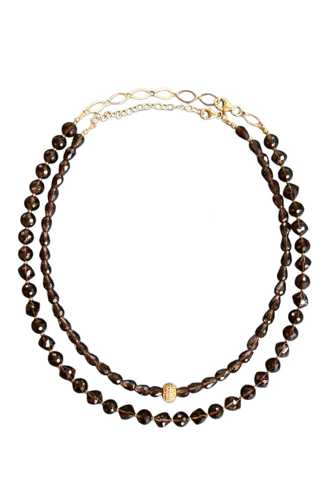 Smoky Quartz Choker w/ Gold CZ