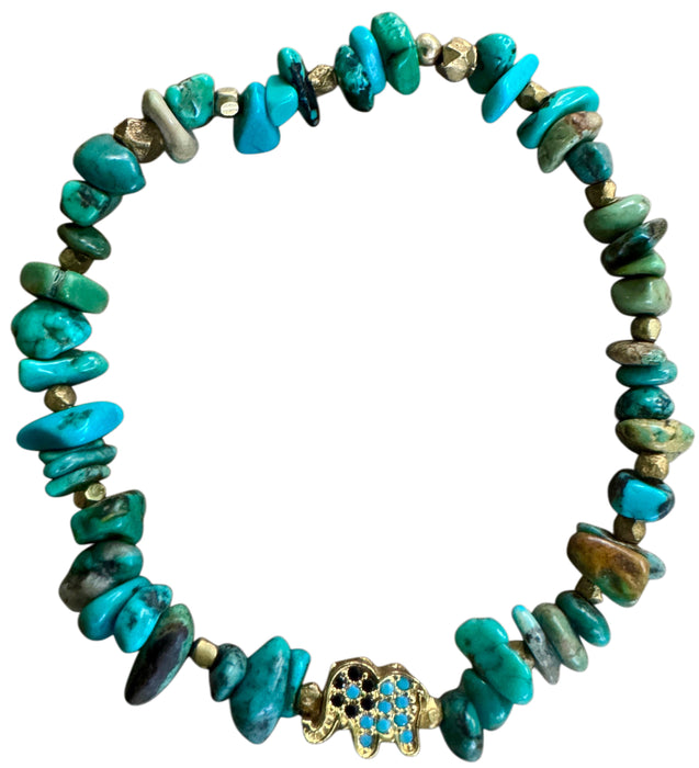 Turquoise Chips w/ Elephant Charm Bracelet