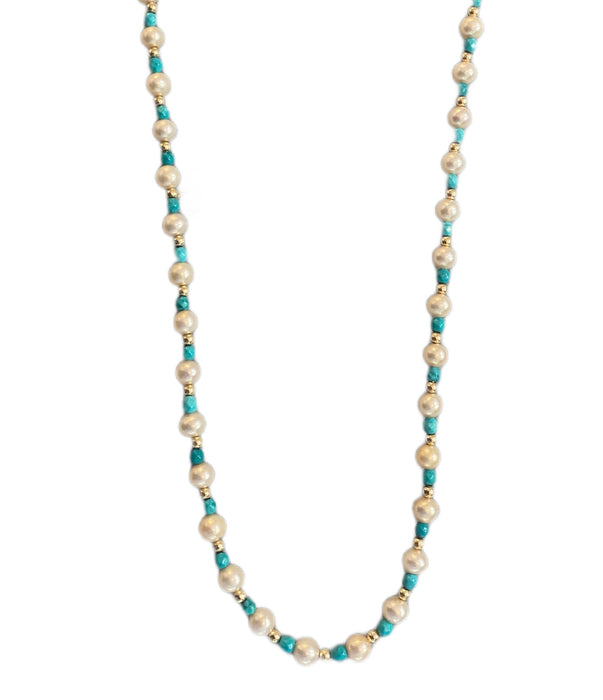 Turquoise & Pearl Skinny Wrap Necklace