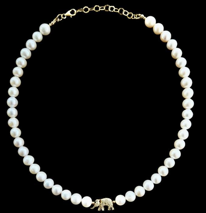 Pearl Necklace With Arnold The Elephant Charm