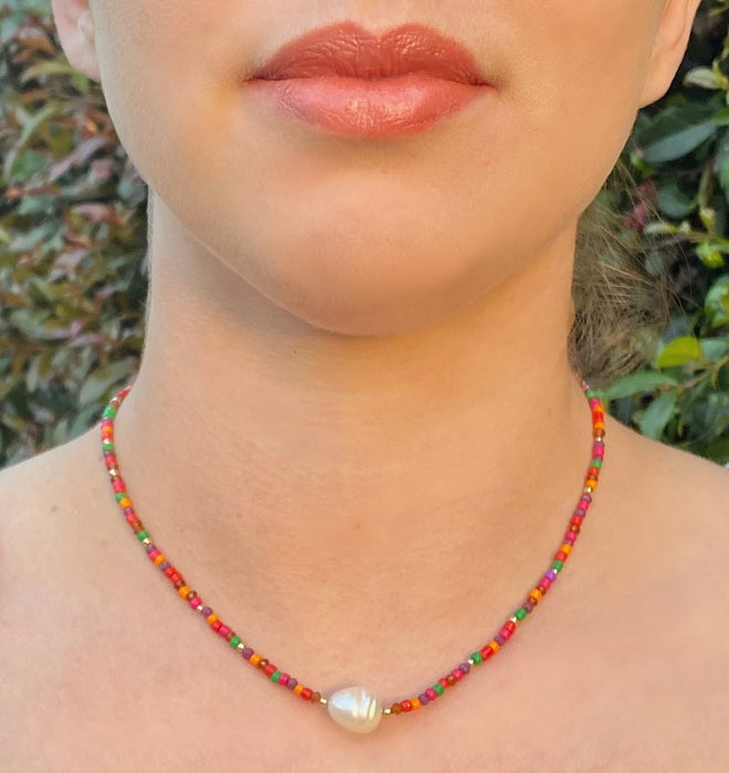 Rainbow Pearl Choker Necklace