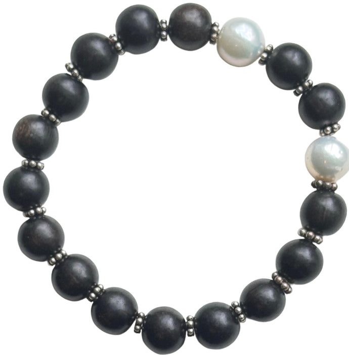 Pearl & Wood Beaded Bracelet #1