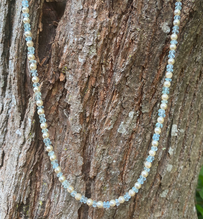 Aquamarine & Pearl Choker Necklace