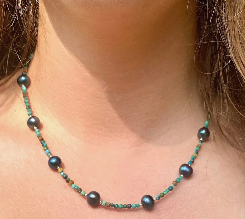 Blue Pearl & Turquoise Choker Necklace