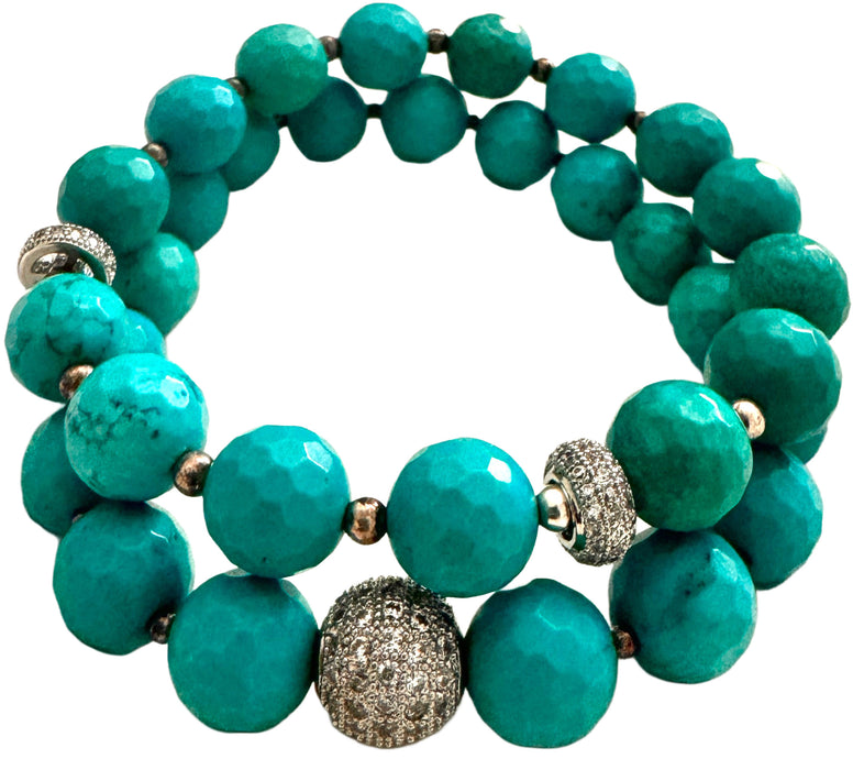 Turquoise 10mm Bead Bracelet w/ Gold or Silver CZ Bead