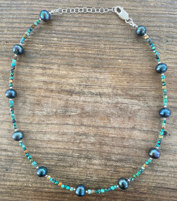 Blue Pearl & Turquoise Choker Necklace