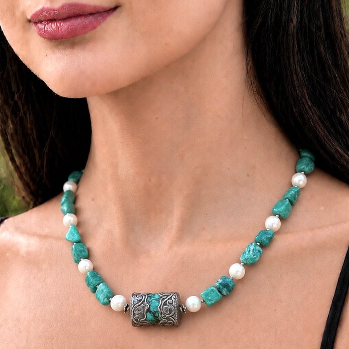 Amazonite & Pearl Pendant Necklace