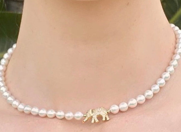 Pearl Necklace With Arnold The Elephant Charm