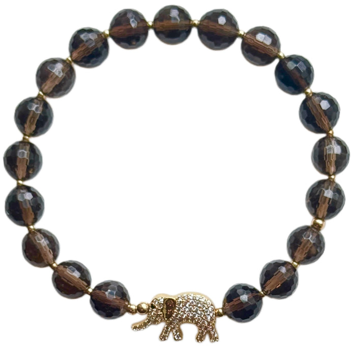 Smoky Quartz Bracelet w/ Gold Elephant Charm