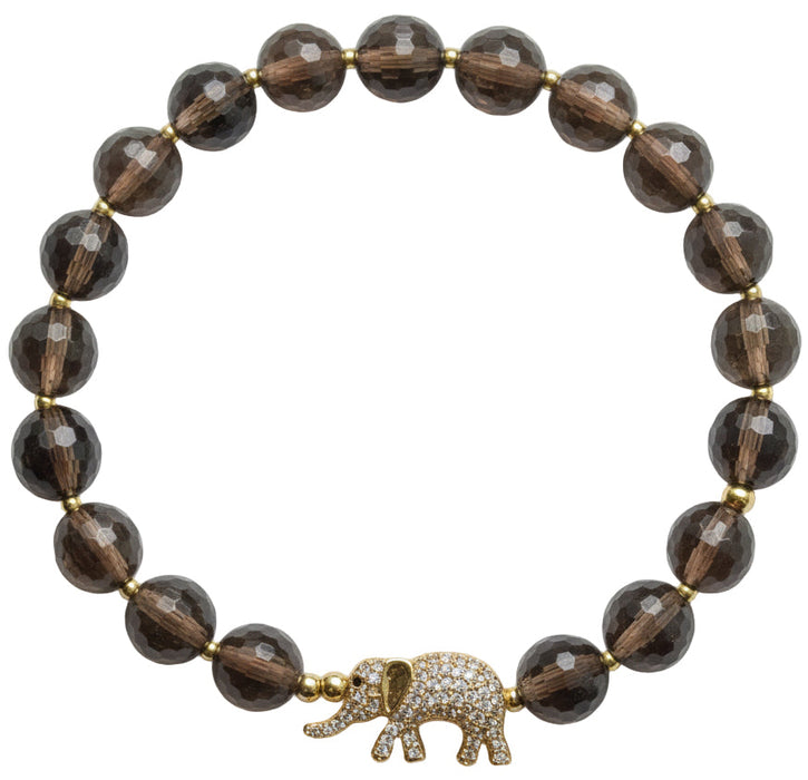 Smoky Quartz Bracelet w/ Gold Elephant Charm