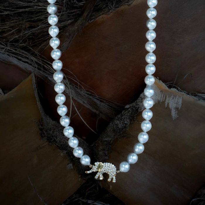 Pearl Necklace With Arnold The Elephant Charm