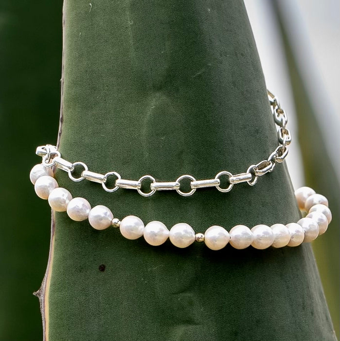 Essential Pearl Wrap Bracelet With Silver Chain