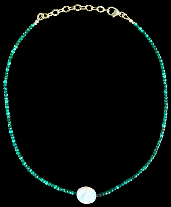 Mini Malachite Beads w/ Jumbo Pearl Choker Necklace