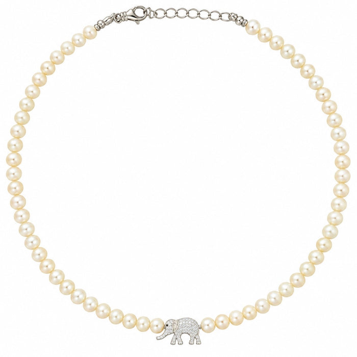 Pearl Necklace With Arnold The Elephant Charm in Silver