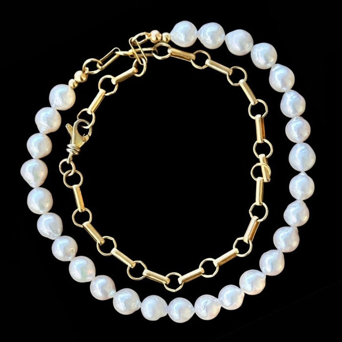 Essential Pearl Wrap Bracelet With Gold Chain