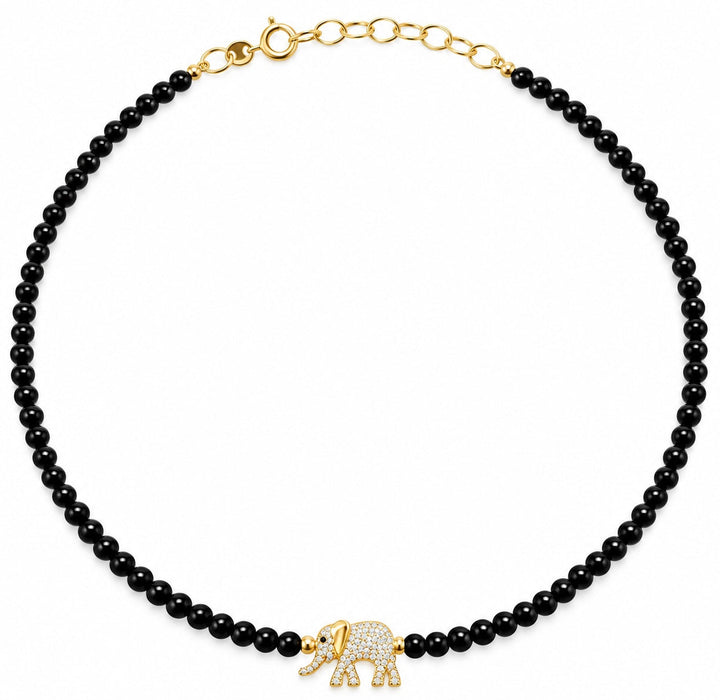 Onyx w/  Elephant Charm Beaded Choker