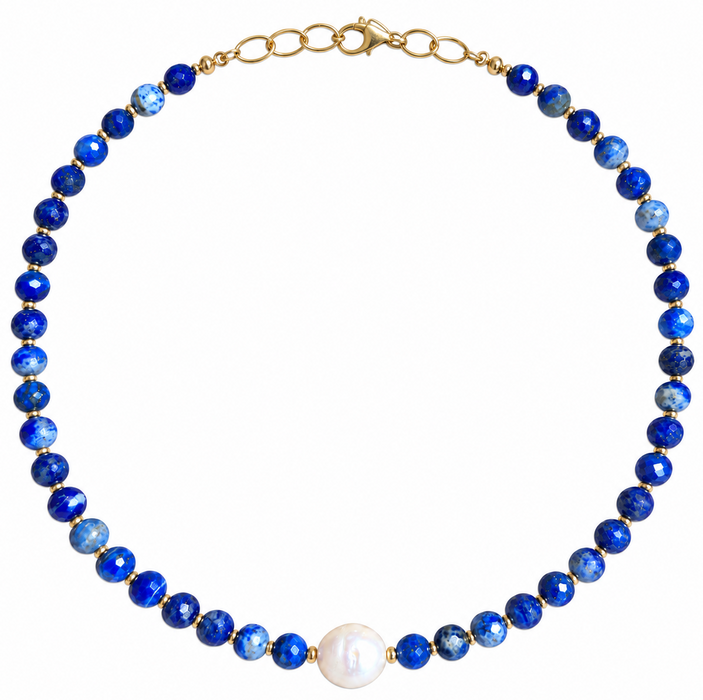 Lapis & Pearl w/ Gold Beads Choker