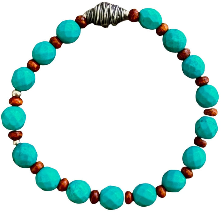 Turquoise & Wood Bead Bracelet