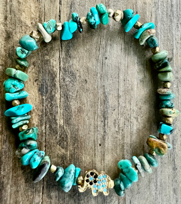 Turquoise Chips w/ Elephant Charm Bracelet