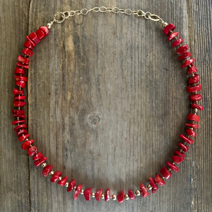 Coral & Gold Beaded Necklace