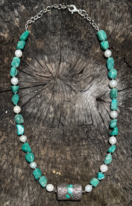 Amazonite & Pearl Pendant Necklace