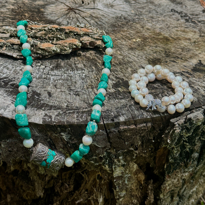 Amazonite & Pearl Pendant Necklace