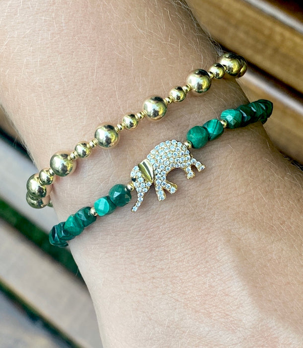 Malachite Bracelet With Arnold The Elephant Charm