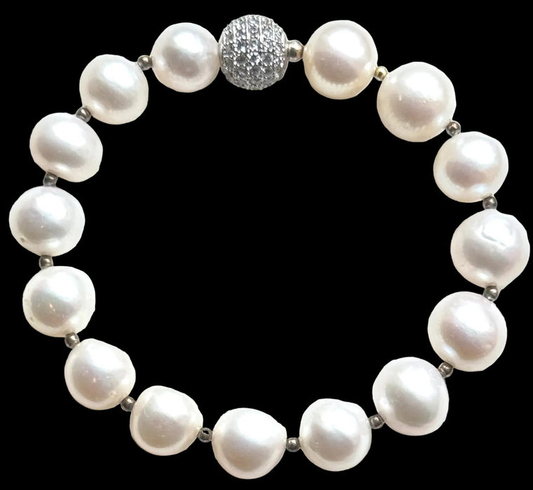 Pearl Bracelet w/ Silver CZ Bead