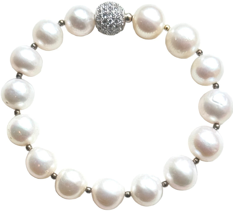 Pearl Bracelet w/ Silver CZ Bead