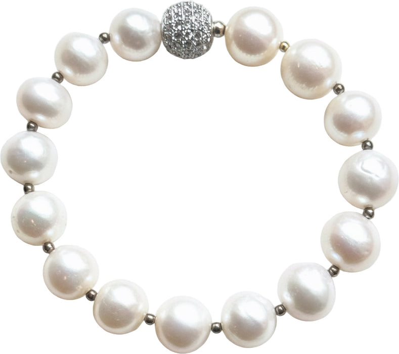 Pearl Bracelet w/ Silver CZ Bead