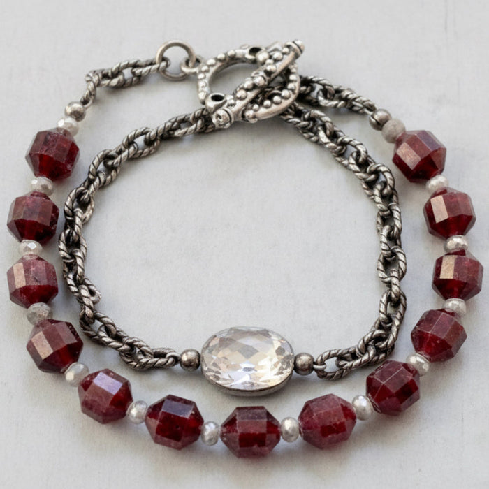 Garnet and Labradorite Wrap Bracelet