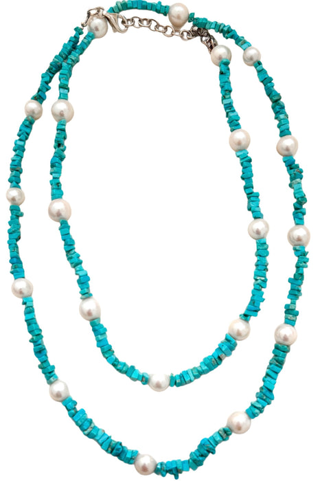 Turquoise & Pearl Wrap Necklace