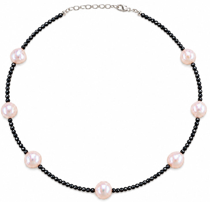 Onyx w/ Pink Pearls Choker Necklace