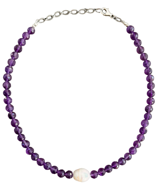 Sparkling Amethyst & Pearl Choker