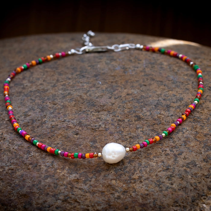 Rainbow Pearl Choker Necklace