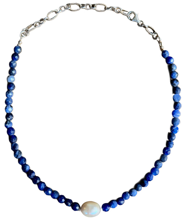 Sodalite Beaded Choker w/ Jumbo Pearl