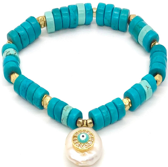 Turquoise Bracelet With Pearl Charm