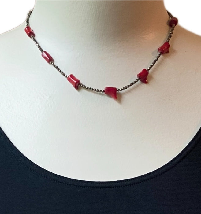 Coral & Pyrite Choker Necklace