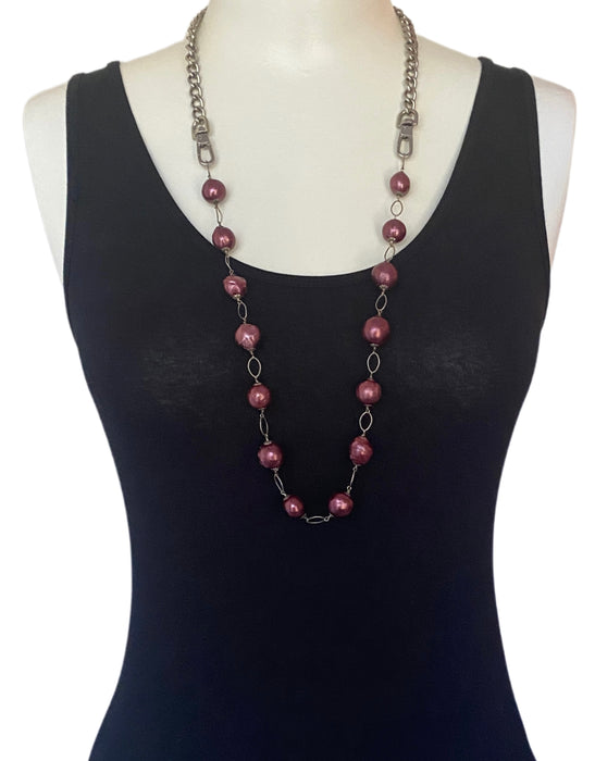 Burgundy Pearls & Leash Necklace