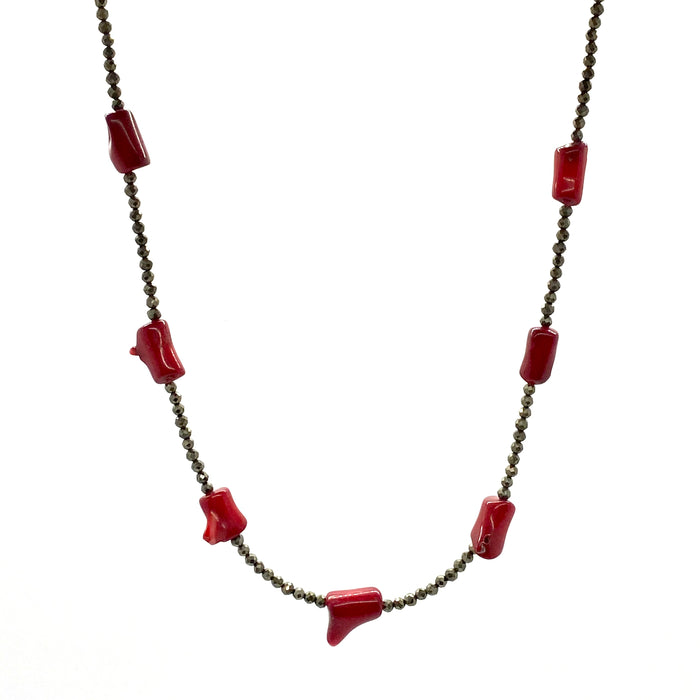 Coral & Pyrite Choker Necklace